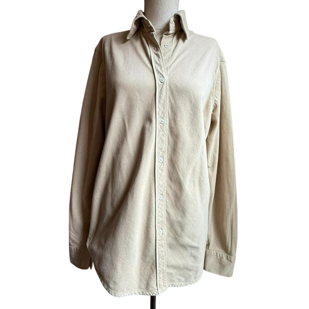 Laura Ashley Vintage Beige Corduroy Button-Up Shirt Made in Portugal Size L